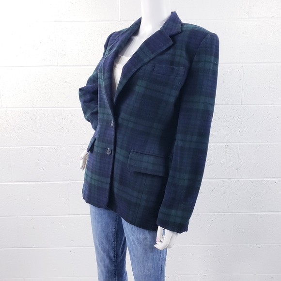 Ralph Lauren LRL Tartan Plaid Wool Cashmere Blend Blazer Green Blue Women's 6 - Picture 2 of 14
